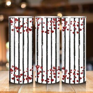 Black & White Striped Tumbler with Red Hearts | 20oz Stainless Steel Cup |